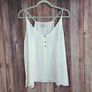 Women's Size LARGE LOFT ANN TAYLOR Ivory Trapeze Tank Gold Buttons